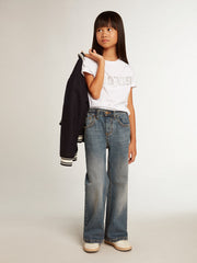 White T-shirt with central Golden lettering in crystals