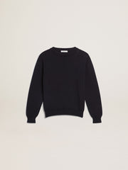 Round-neck sweater in dark blue cotton