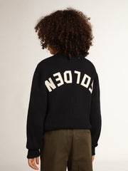 Round-neck sweater in dark blue cotton