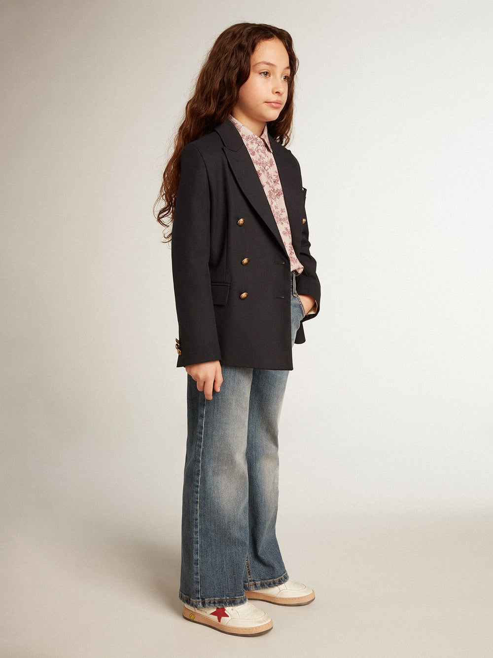 Boys’ dark blue double-breasted buttoned blazer