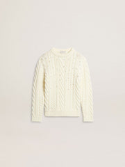 Girls' white wool sweater with pearls