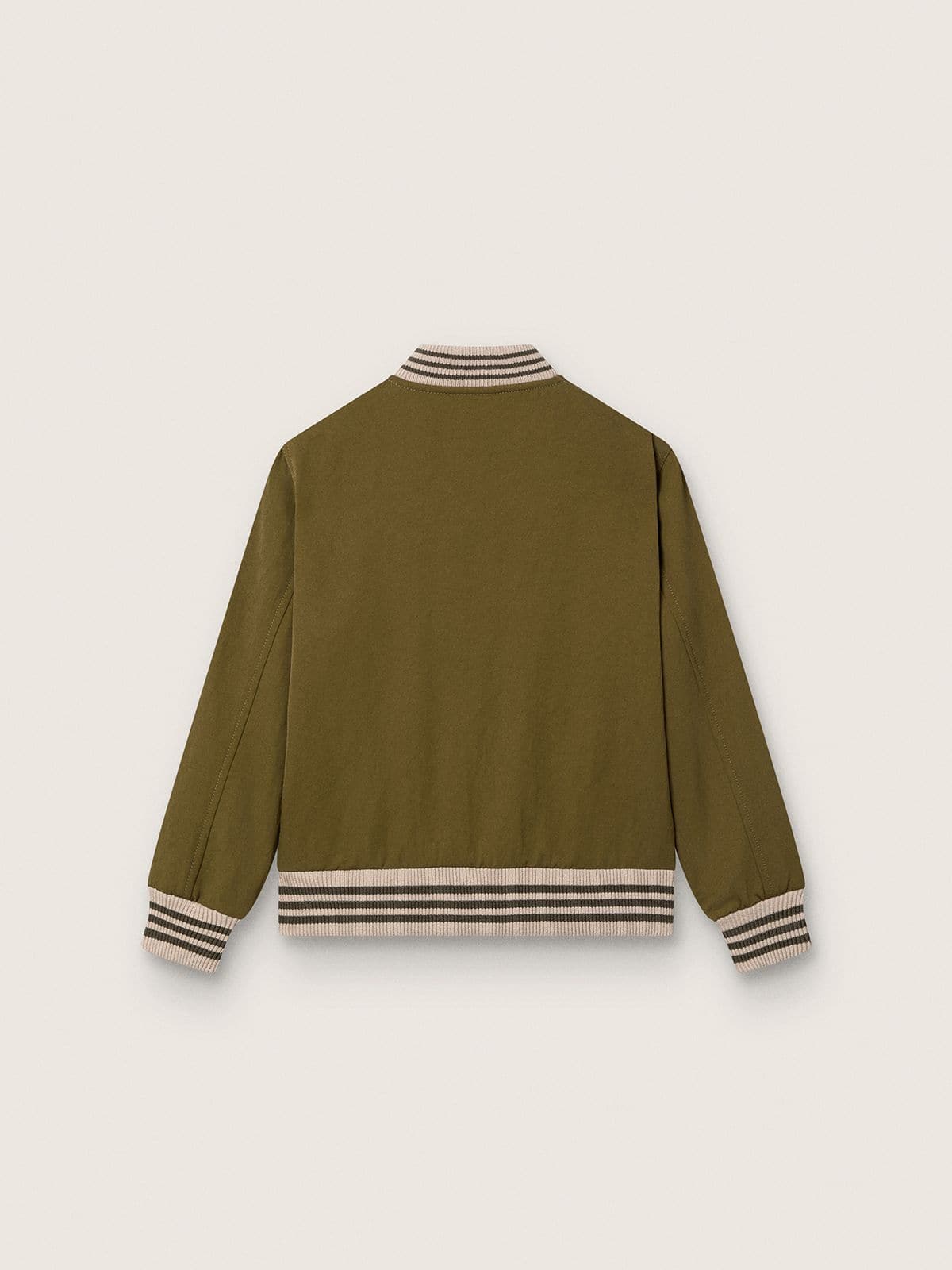Journey unisex bomber jacket in military-green nylon twill with embroidered patch