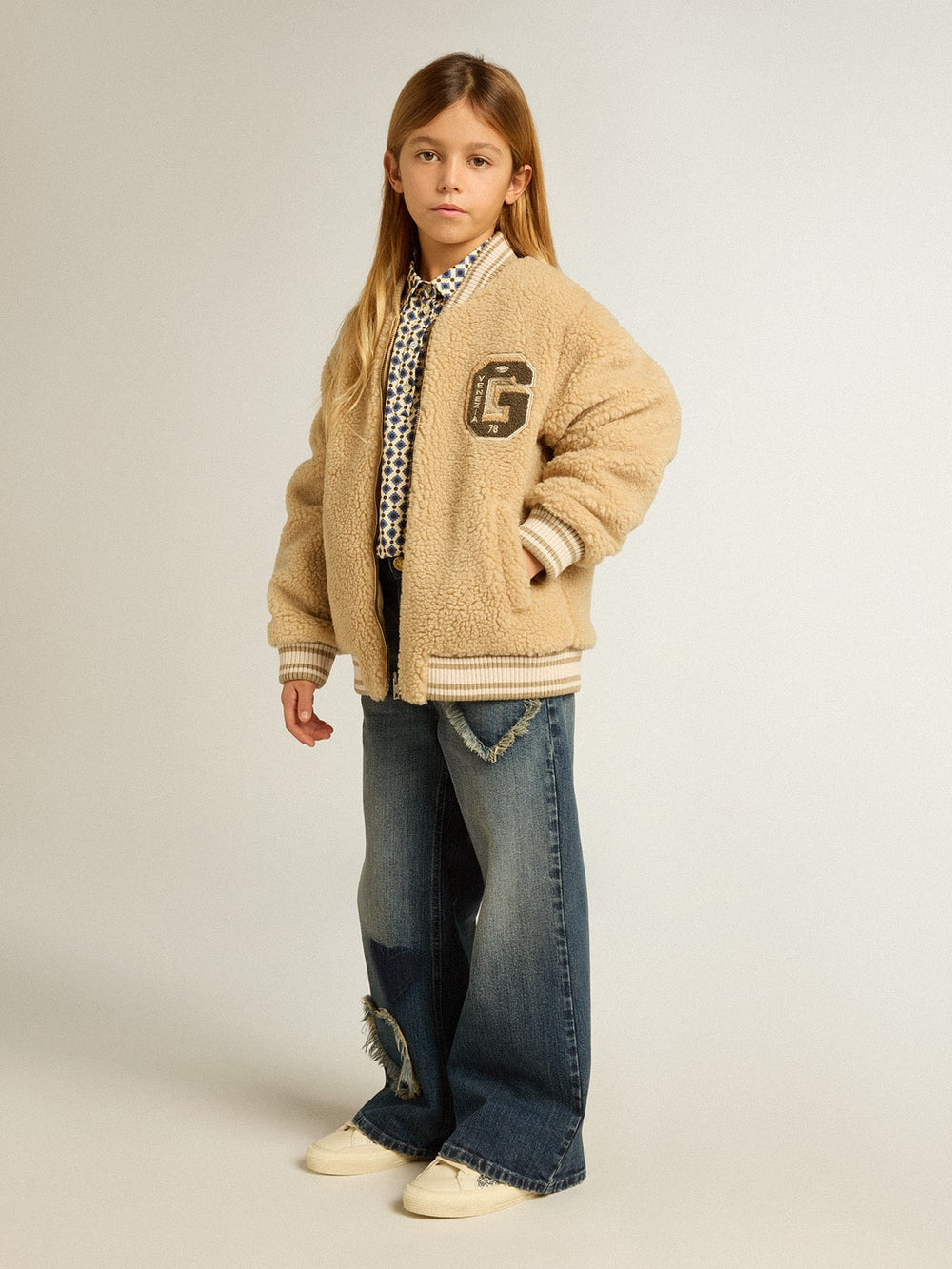 Girls' wide-leg jeans in blue denim
