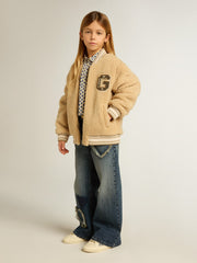 Girls' wide-leg jeans in blue denim