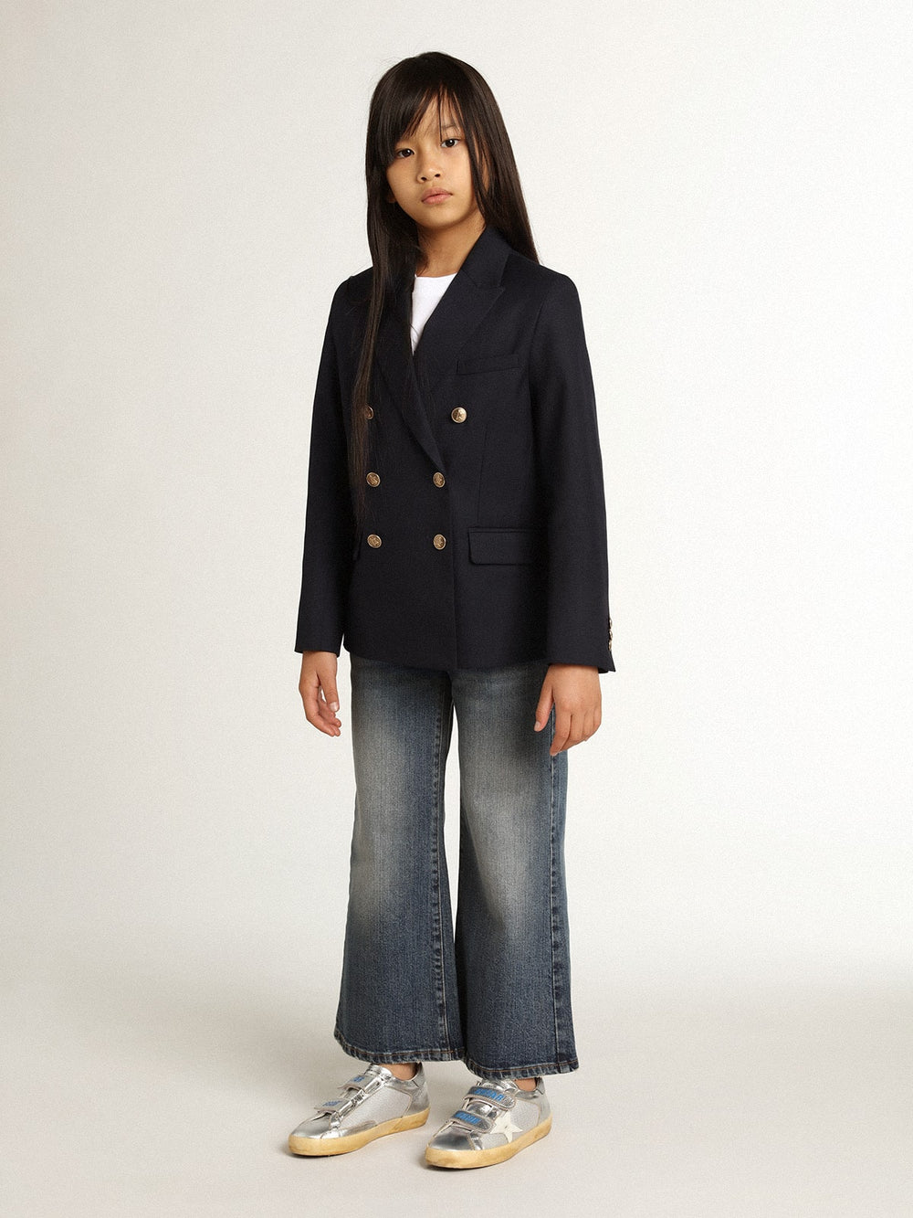 Wide-leg jeans in mid-blue bull denim
