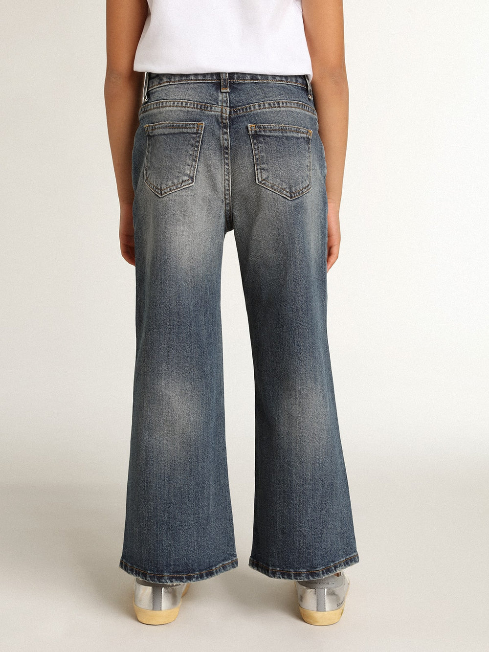 Wide-leg jeans in mid-blue bull denim