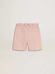 Girls' pink cotton shorts with embroidery