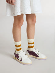 Junior Ball Star in purple glitter with white leather star and heel tab