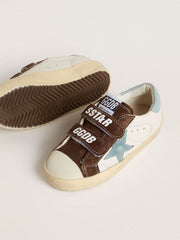 Junior Old School in nappa with light blue suede star and brown suede inserts