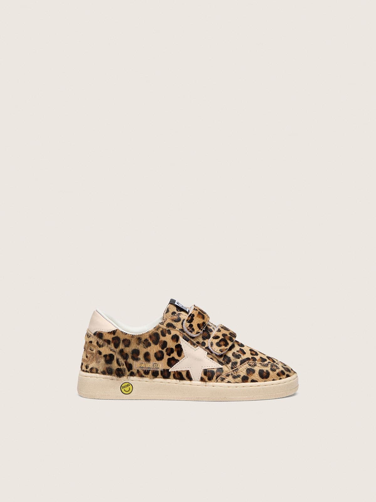 Junior Ball Star in leopard-print pony skin with pink leather star and heel tab