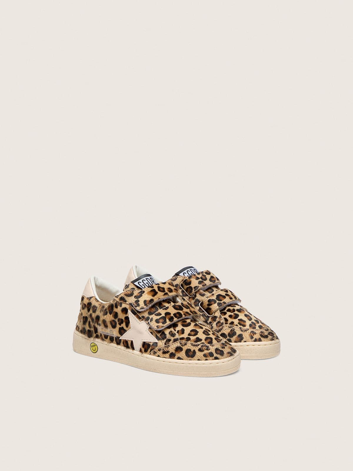 Junior Ball Star in leopard-print pony skin with pink leather star and heel tab