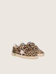 Junior Ball Star in leopard-print pony skin with pink leather star and heel tab