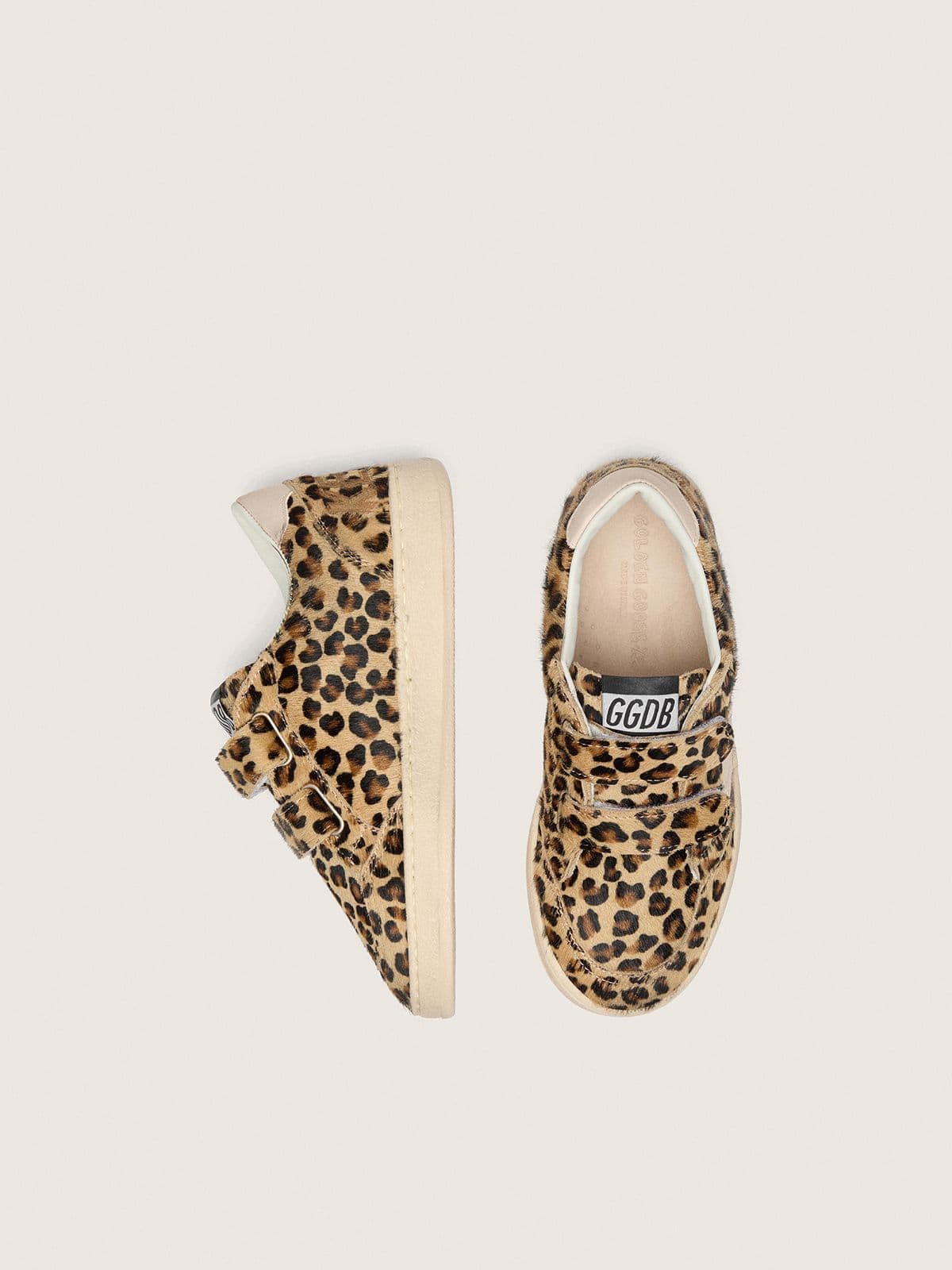 Junior Ball Star in leopard-print pony skin with pink leather star and heel tab