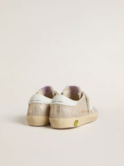 Junior Super-Star in sand-colored laminated-effect suede with white leather star