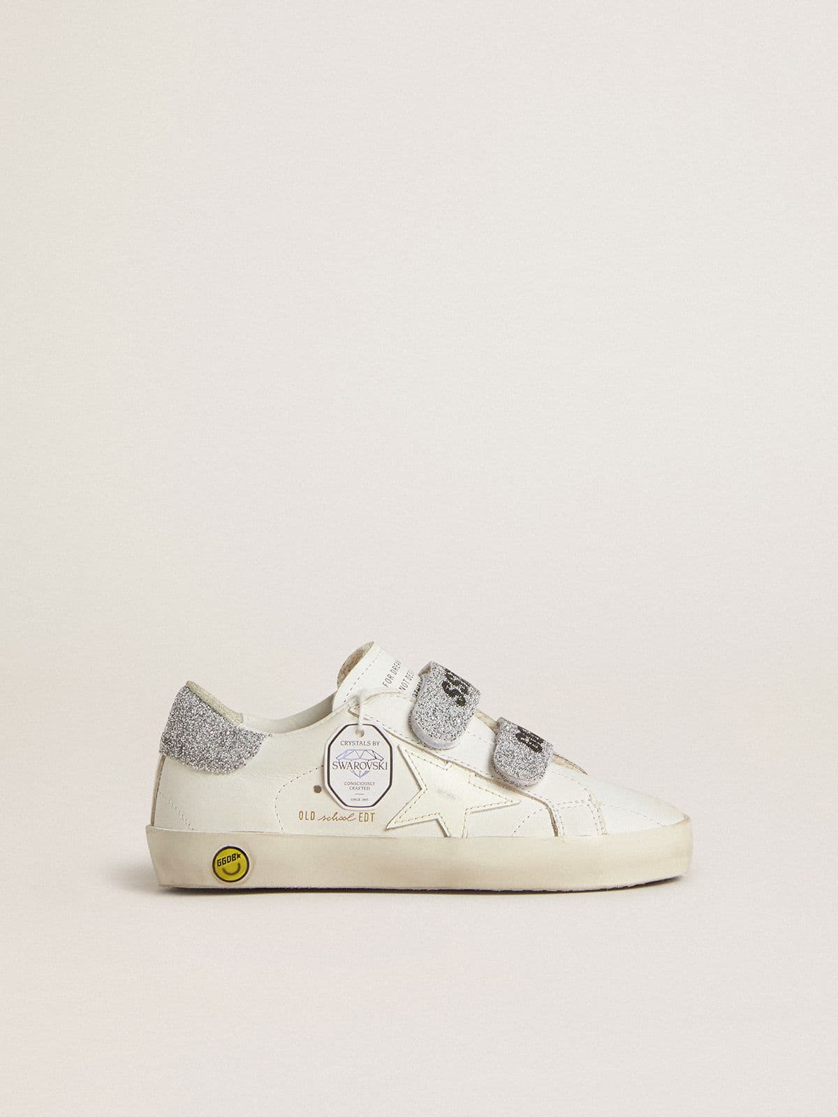 Junior Old School with silver Swarovski crystal heel tab and straps