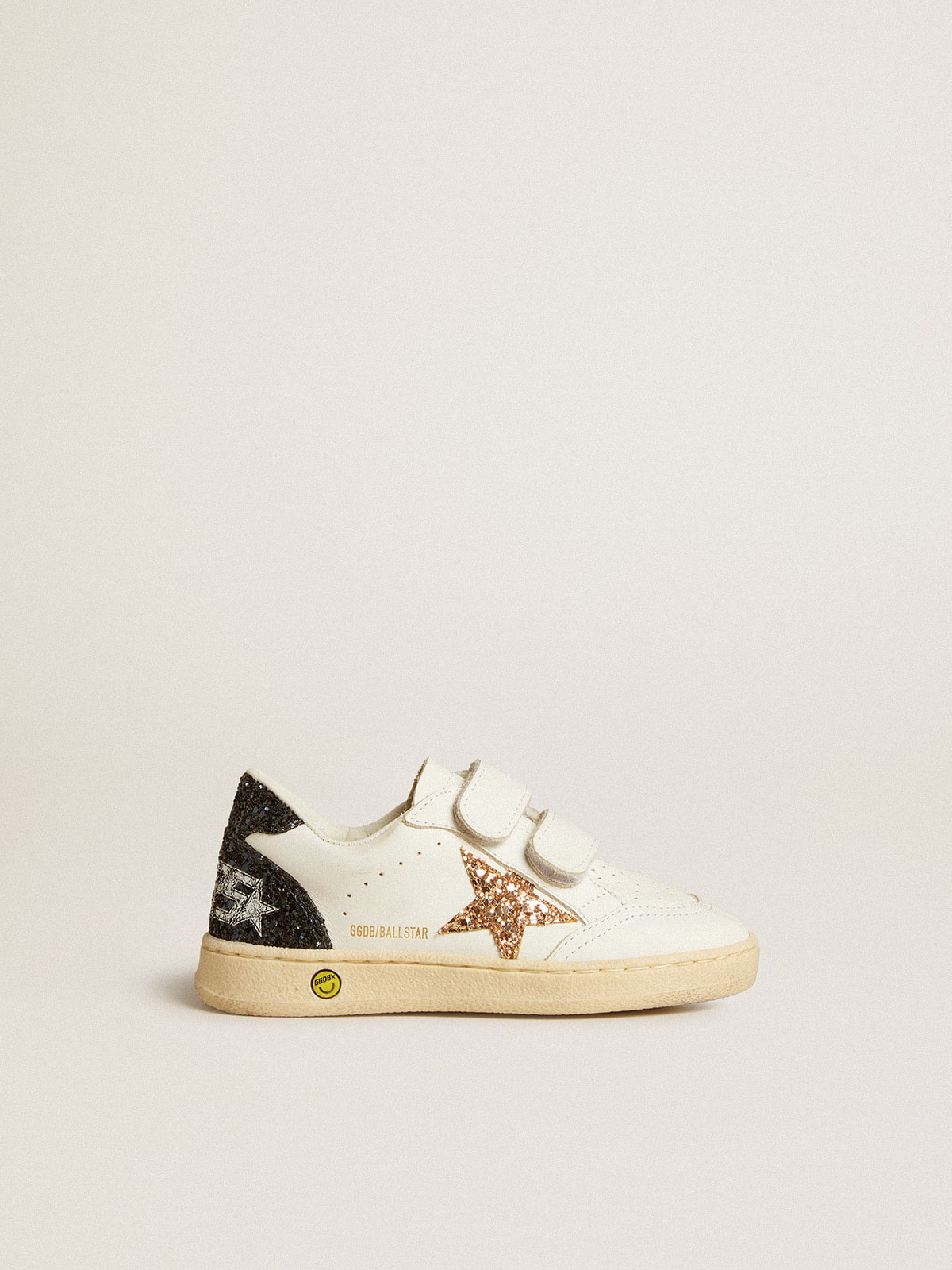 Junior Ball Star in white nappa with glitter star, heel tab and heel