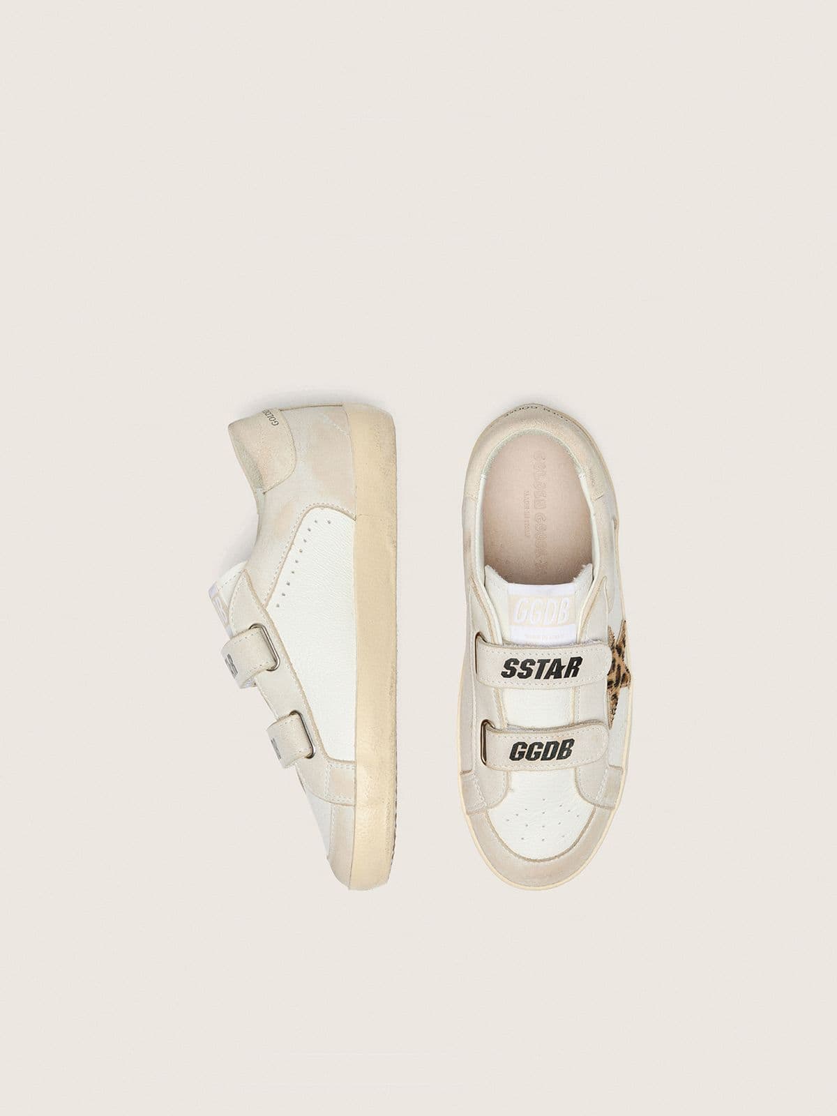 Junior Old School in nappa with leopard-print pony skin star and leather inserts