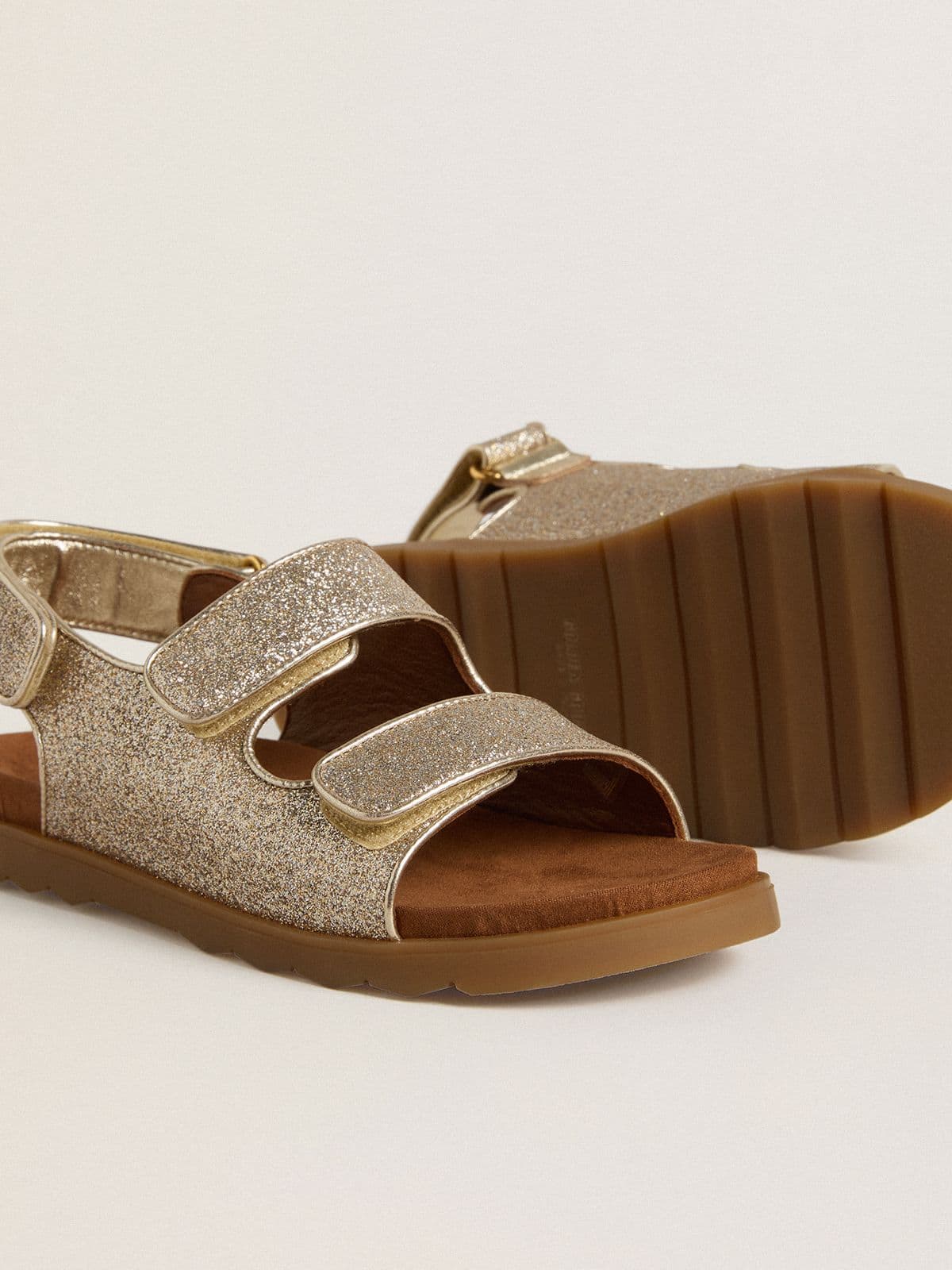 Noa Young sandals in micro-glitter and platinum leather