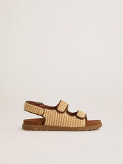 Noa Young sandals in beige raffia and brown leather