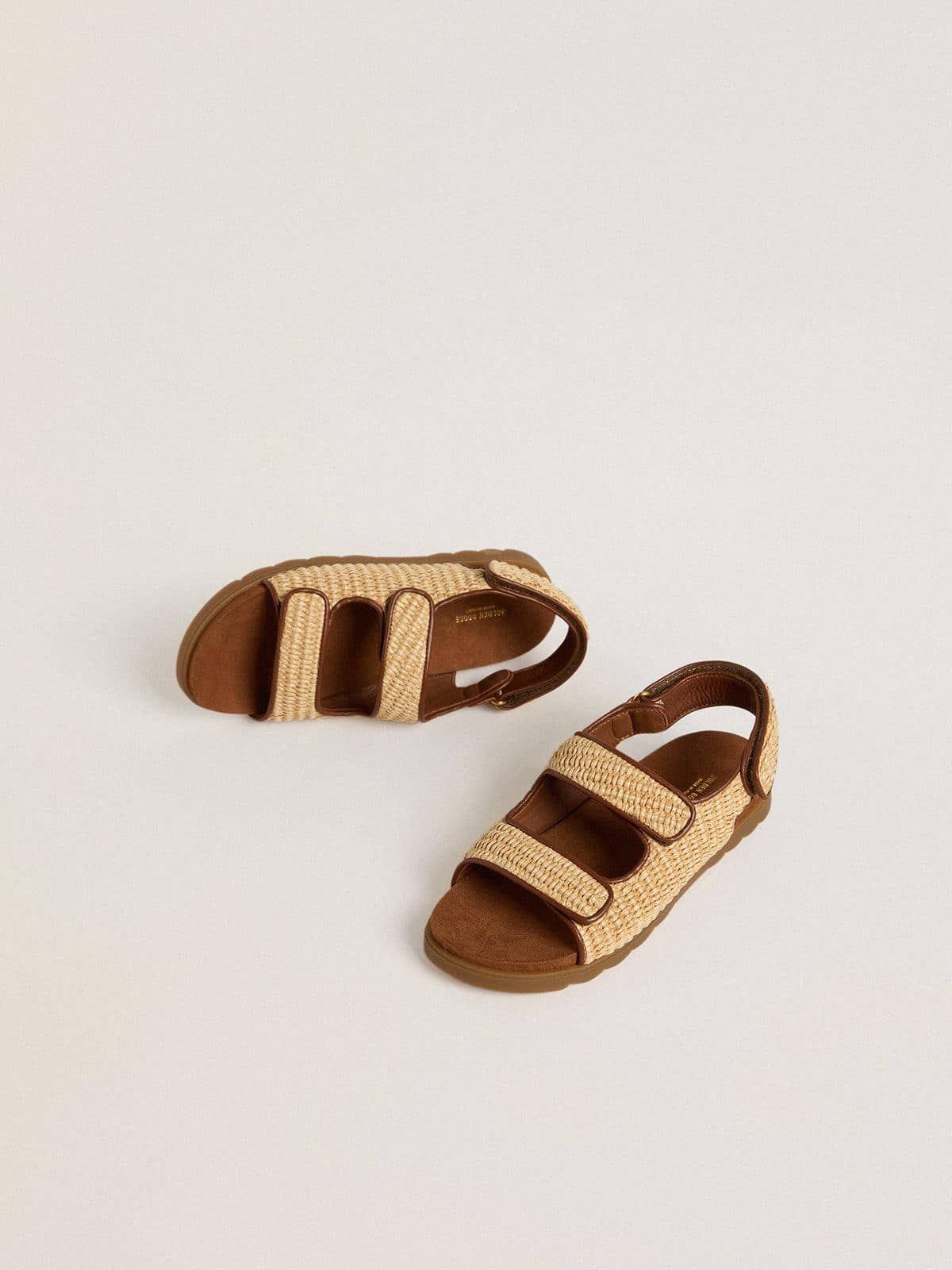 Noa Young sandals in beige raffia and brown leather