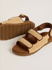 Noa Young sandals in beige raffia and brown leather
