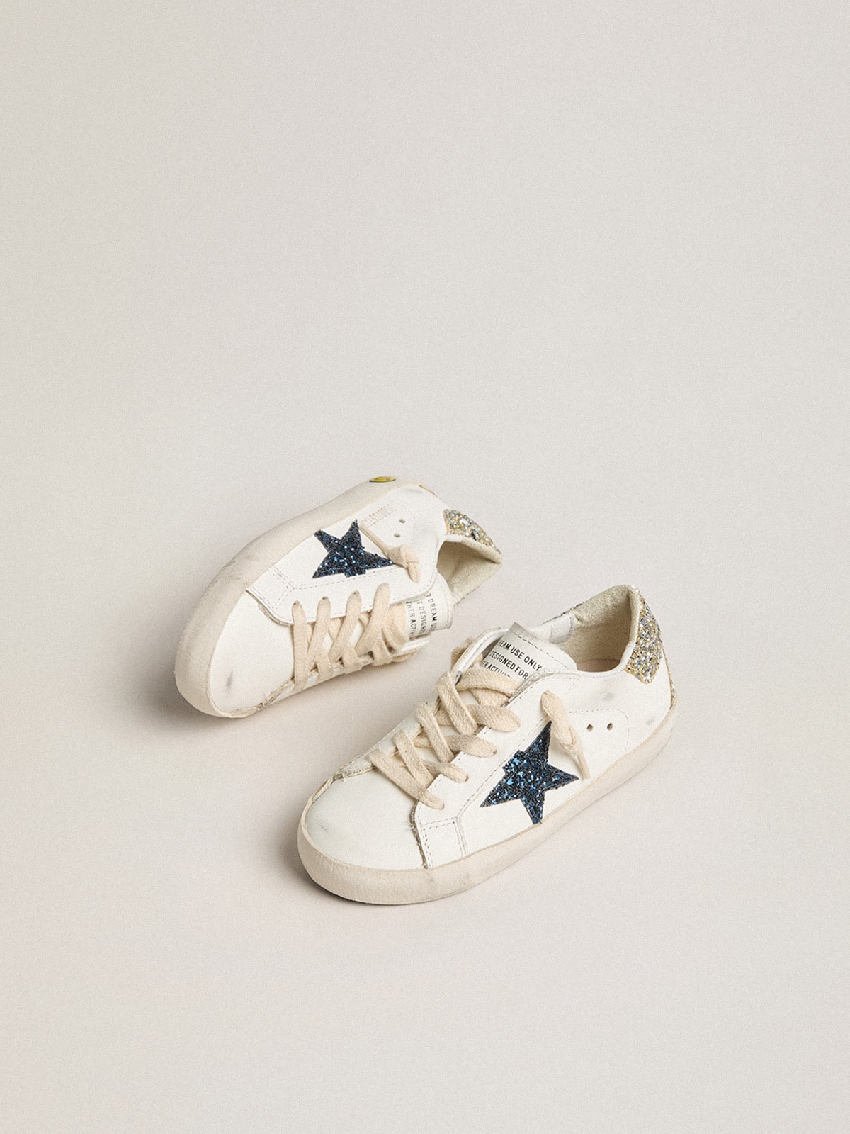 Junior Super-Star in leather with glitter star and heel tab