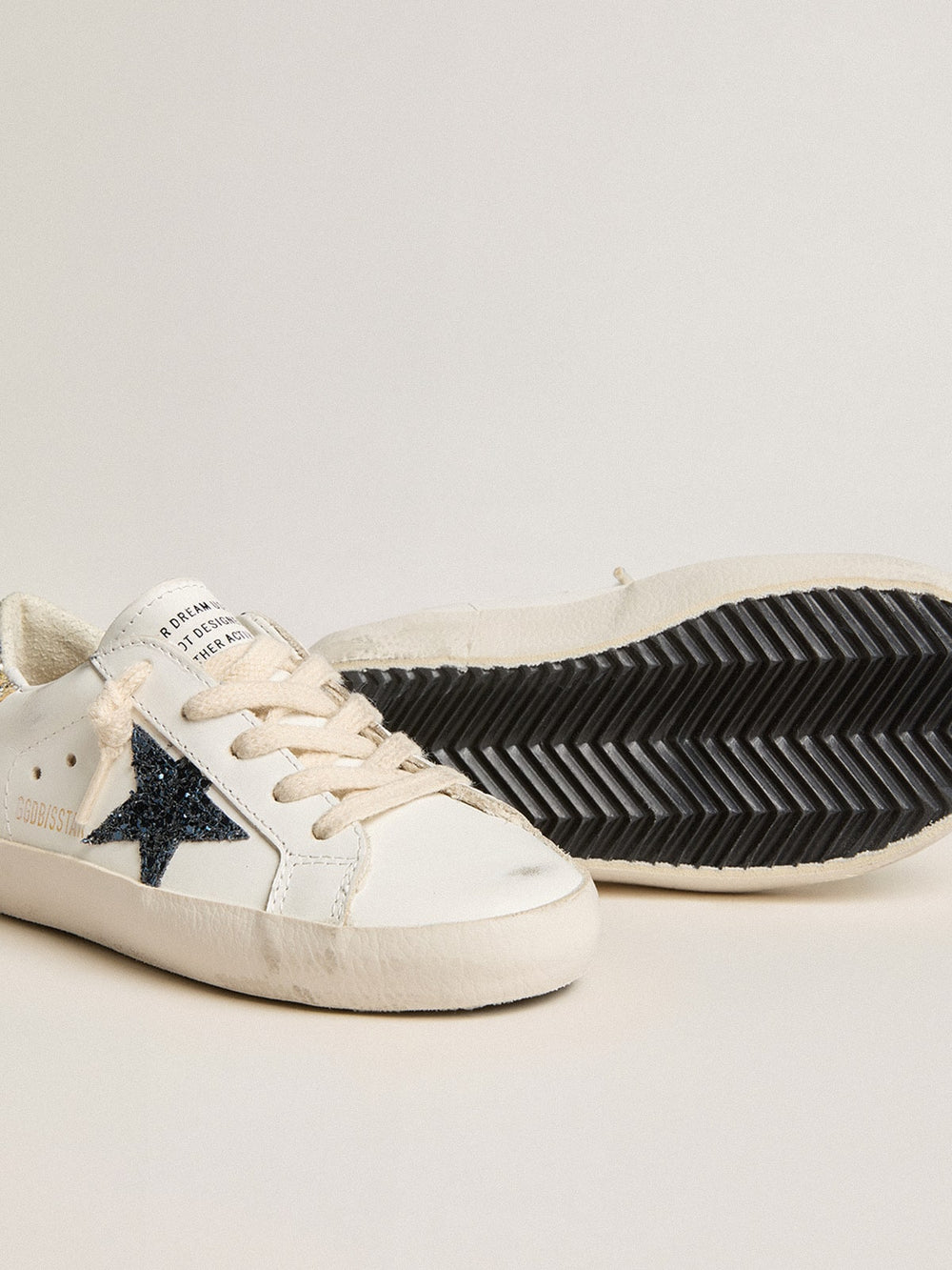 Junior Super-Star in leather with glitter star and heel tab