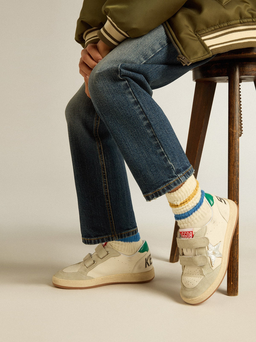 Junior Ball Star with silver star and green suede heel tab