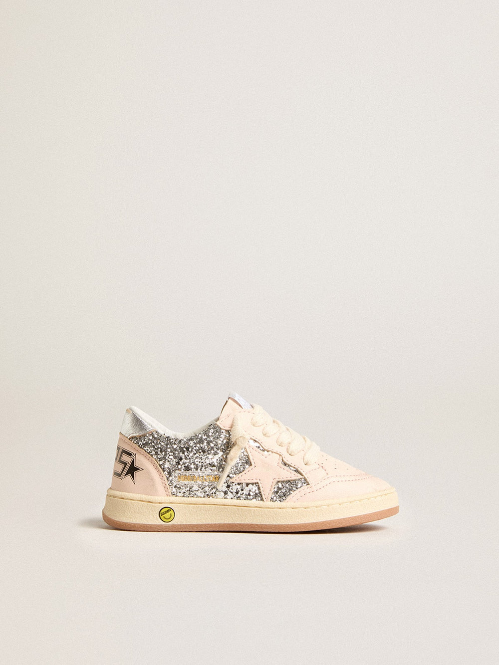 Junior Ball Star in glitter with silver metallic leather heel tab