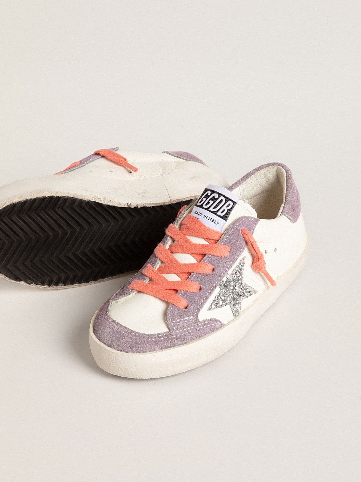 Junior Super-Star with silver glitter star and lilac suede inserts