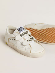Junior Old School in white leather with gold details