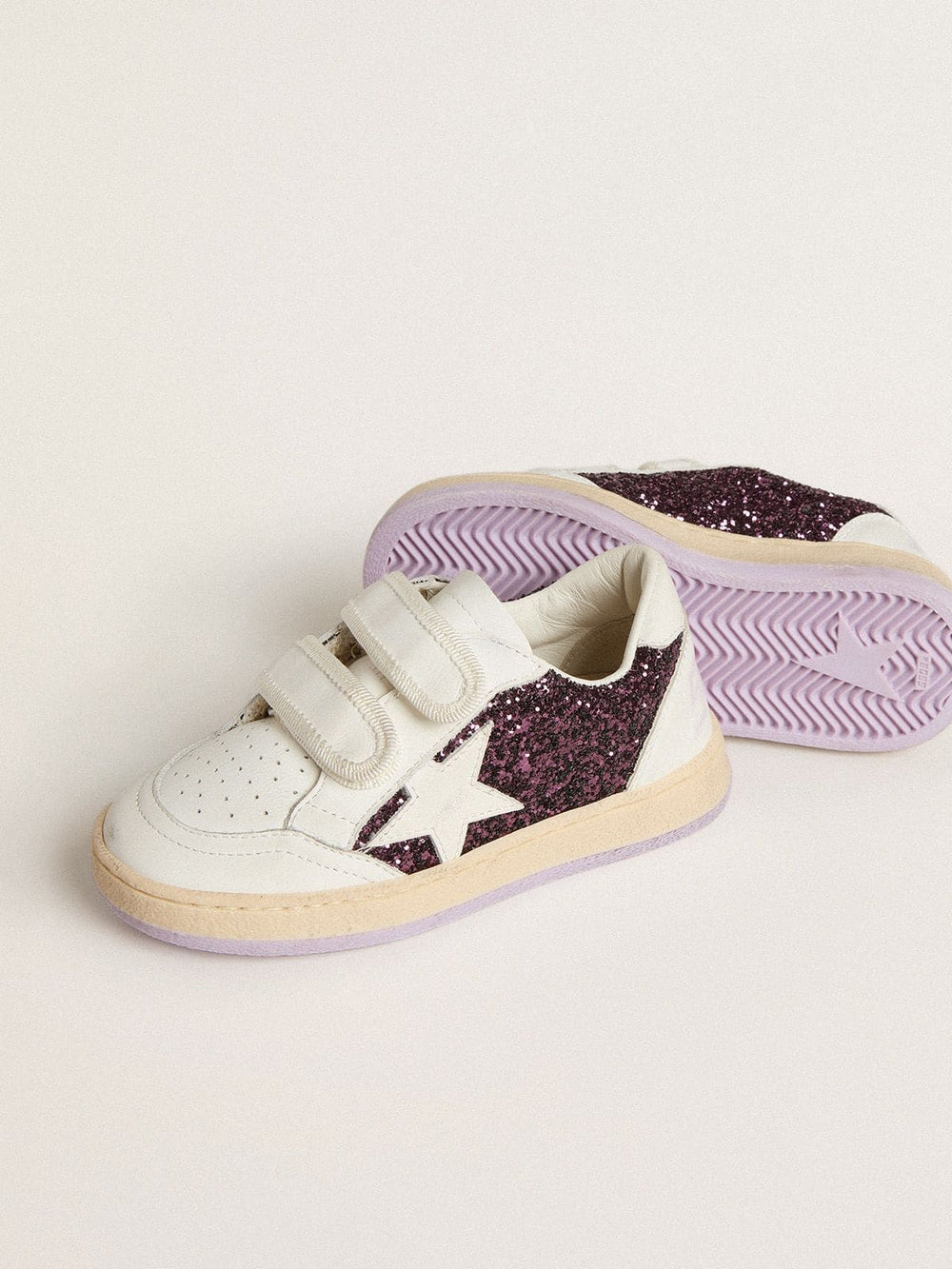 Young Ball Star in purple glitter with white leather star and heel tab