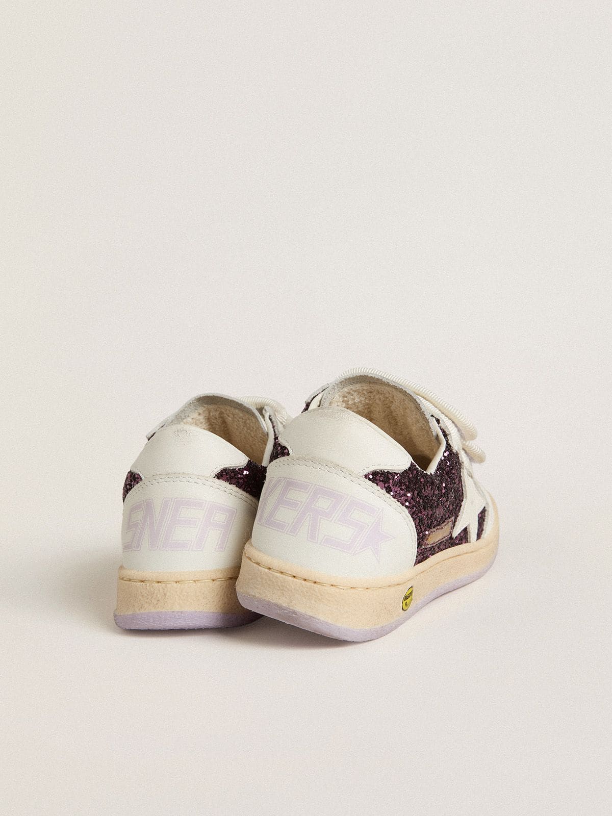 Young Ball Star in purple glitter with white leather star and heel tab