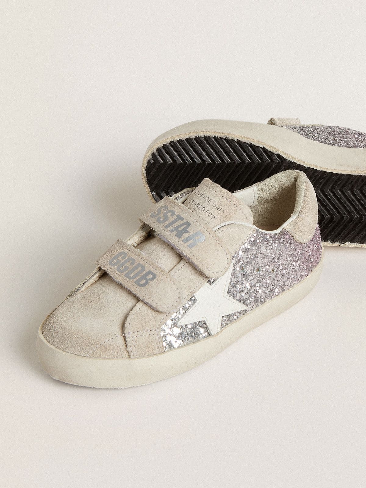 Young Old School in silver and pink glitter with white leather star