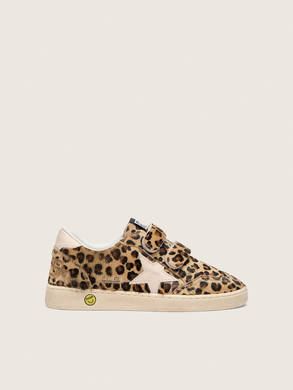 Young Ball Star in leopard-print pony skin with pink leather star and heel tab