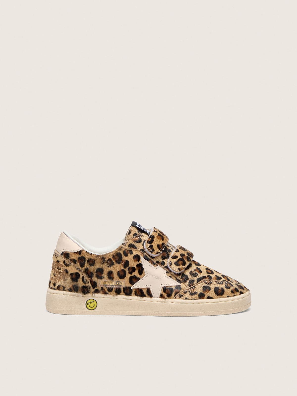 Young Ball Star in leopard-print pony skin with pink leather star and heel tab