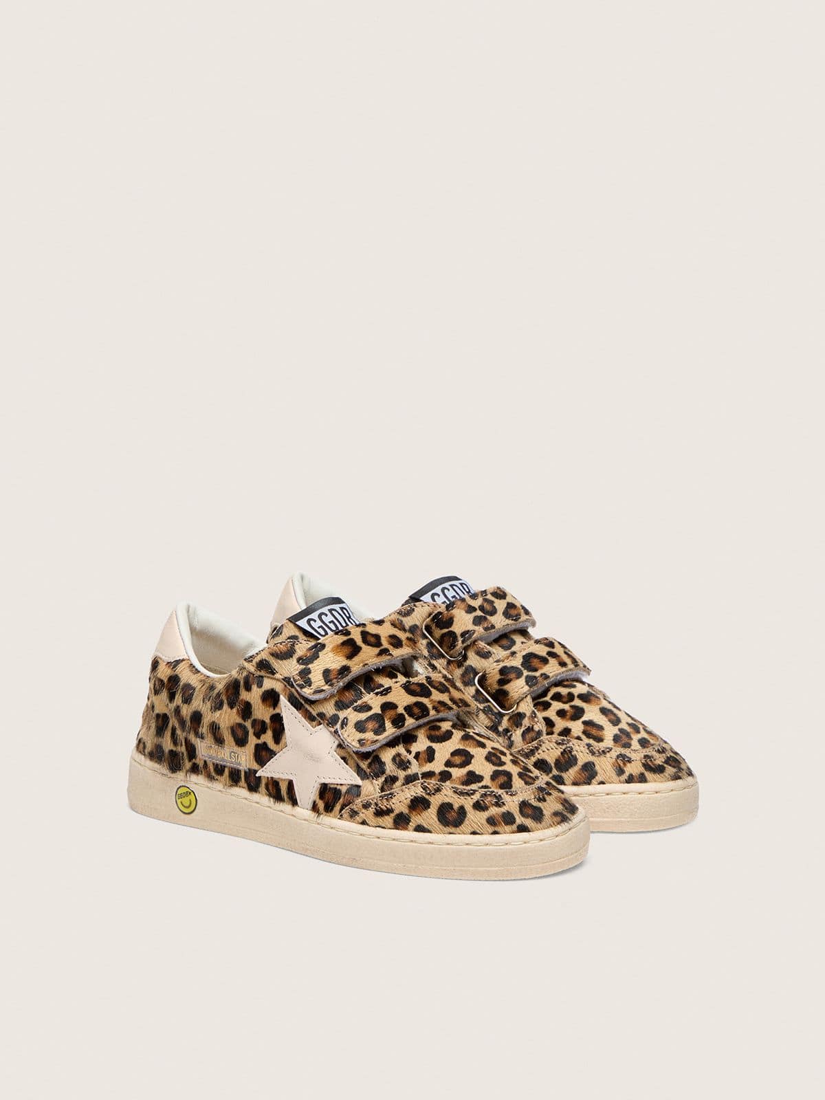 Young Ball Star in leopard-print pony skin with pink leather star and heel tab