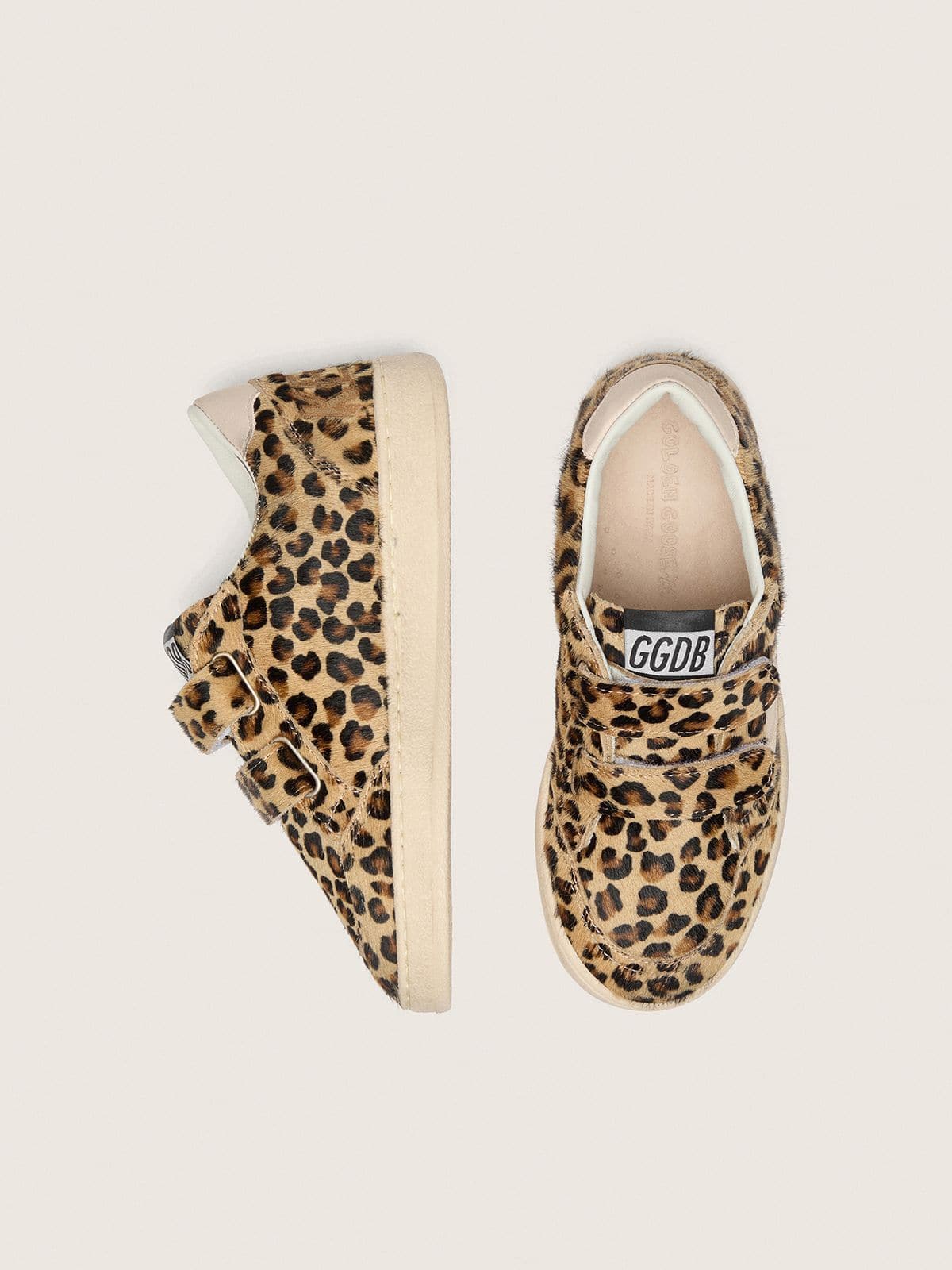 Young Ball Star in leopard-print pony skin with pink leather star and heel tab