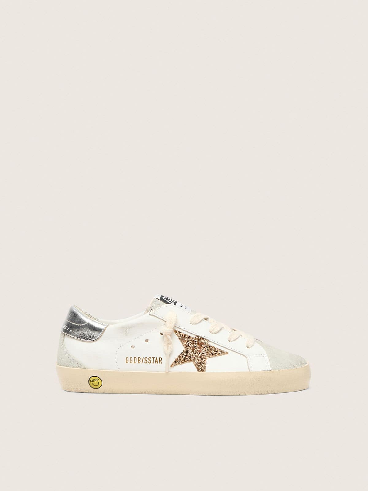 Young Super-Star with gold glitter star and silver metallic leather heel tab