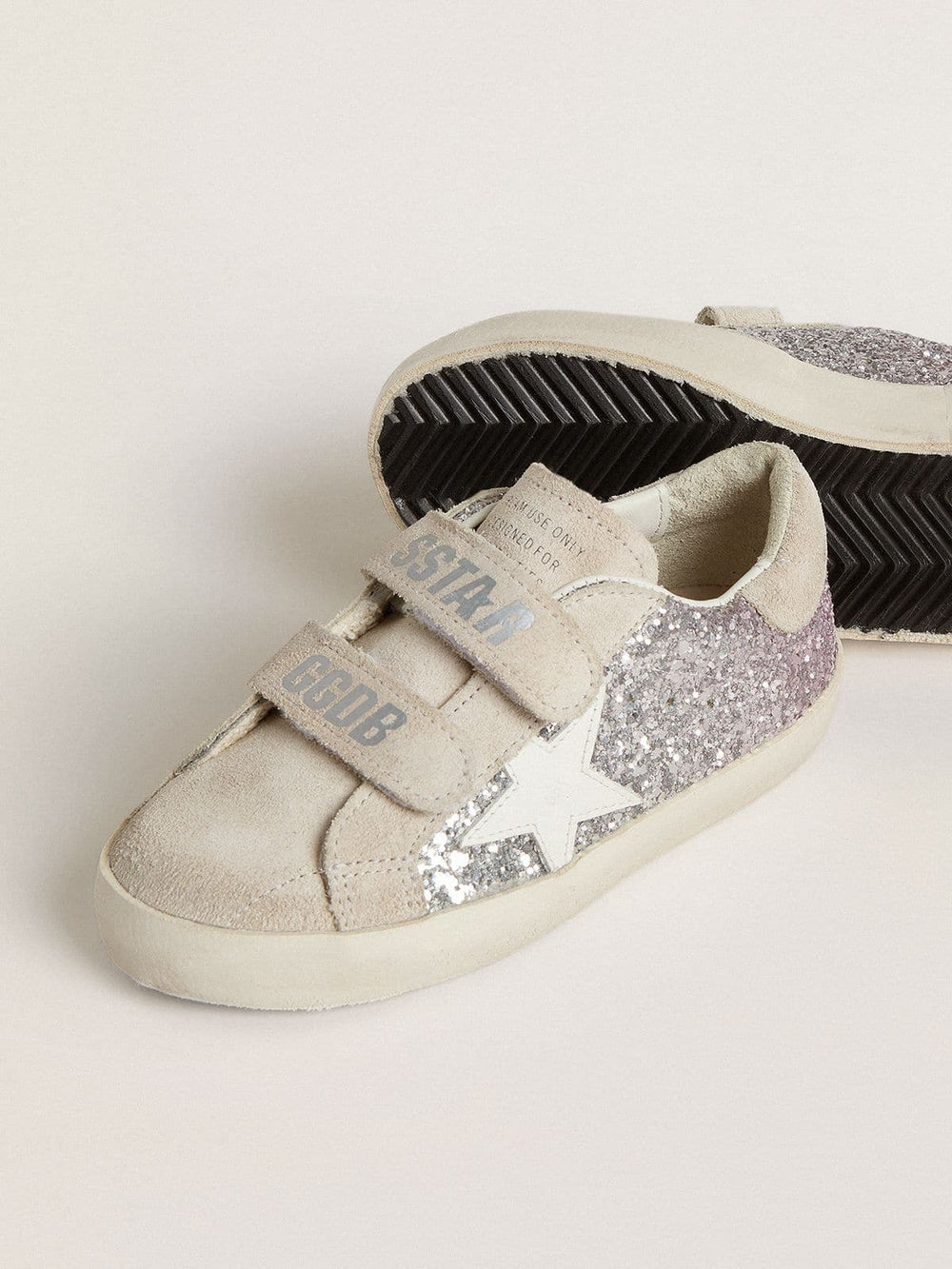 Teen Old School in silver and pink glitter with white leather star