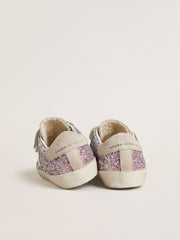 Teen Old School in silver and pink glitter with white leather star
