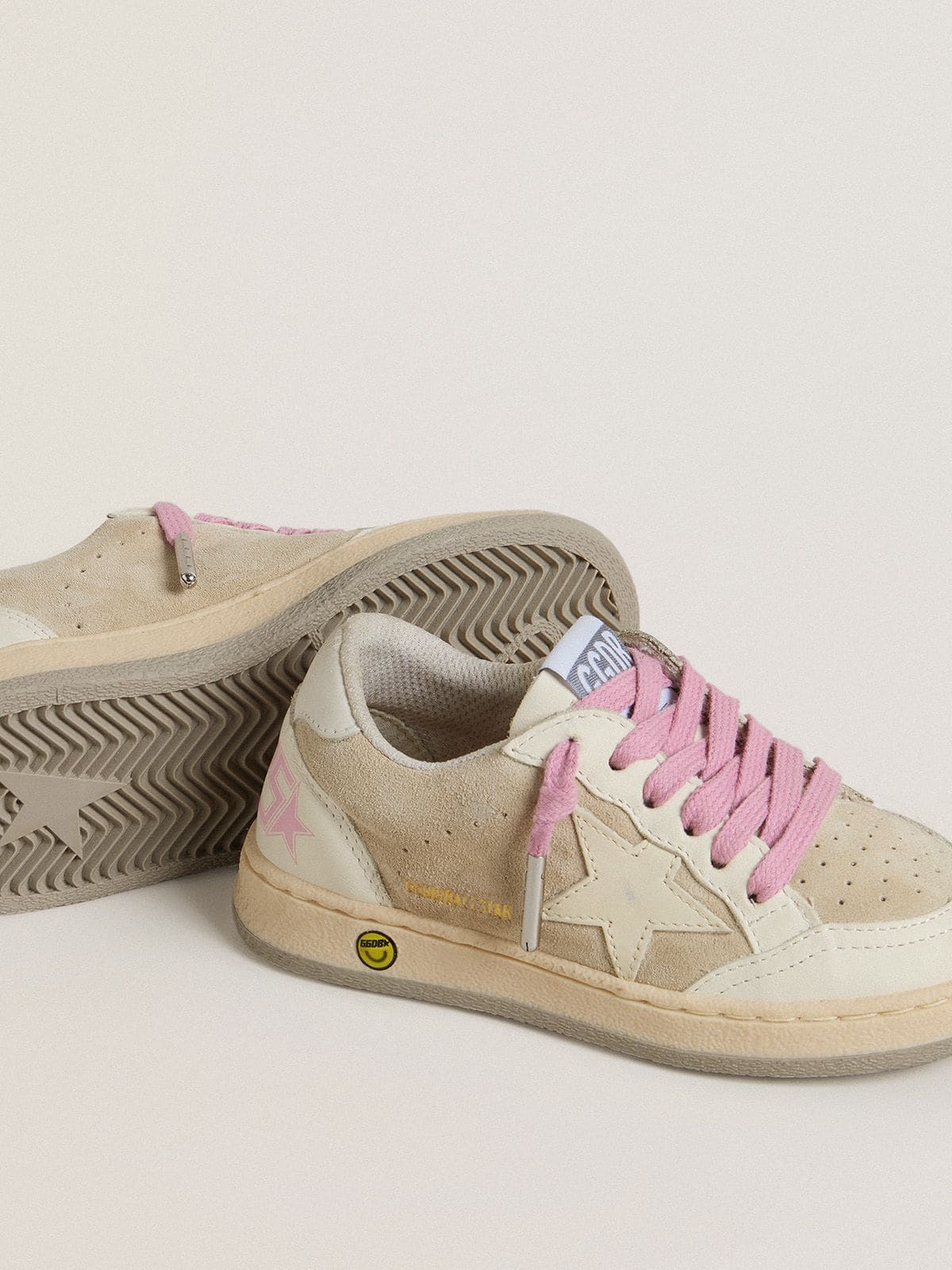 Young Ball Star in pearl suede with leather star and heel tab