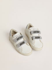 Young Old School in white leather with silver Swarovski crystal heel tab and straps