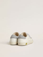 Teen Old School in white leather with silver Swarovski crystal heel tab and straps