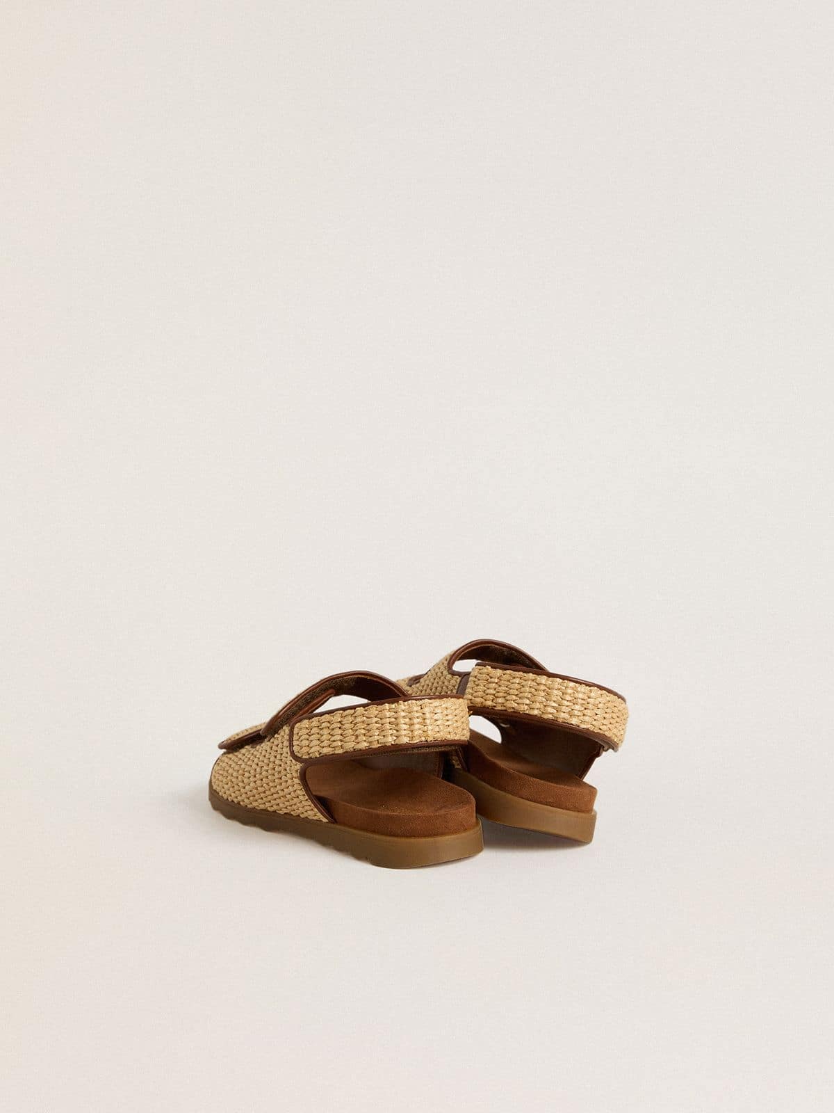 Noa Junior sandals in beige raffia and brown leather