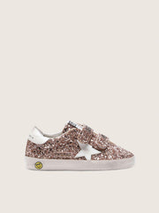 Young Old School in peach-colored glitter with white leather inserts