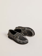 Young Cruise loafer in black distressed leather