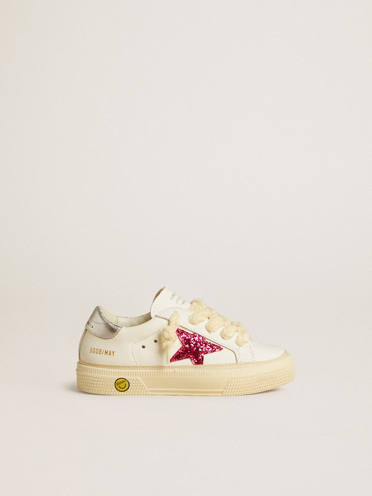 May Teen with fuchsia glitter star and laminated leather heel tab