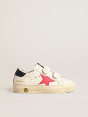 May Teen with fuchsia leather star and blue glitter heel tab