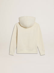Hooded sweatshirt in worn white with Golden embroidery on the front